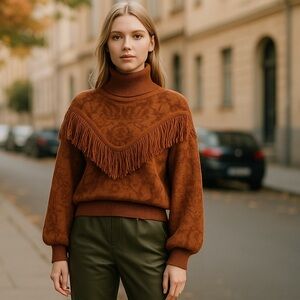 NWT  Grey Collective Fringe Detail Sweater Chocolate Brown Y2K THRUSH
